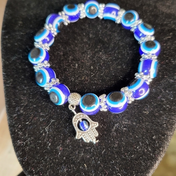 NWOT Evil Eye Royal Blue beaded unisex palm with eye - Picture 6 of 12